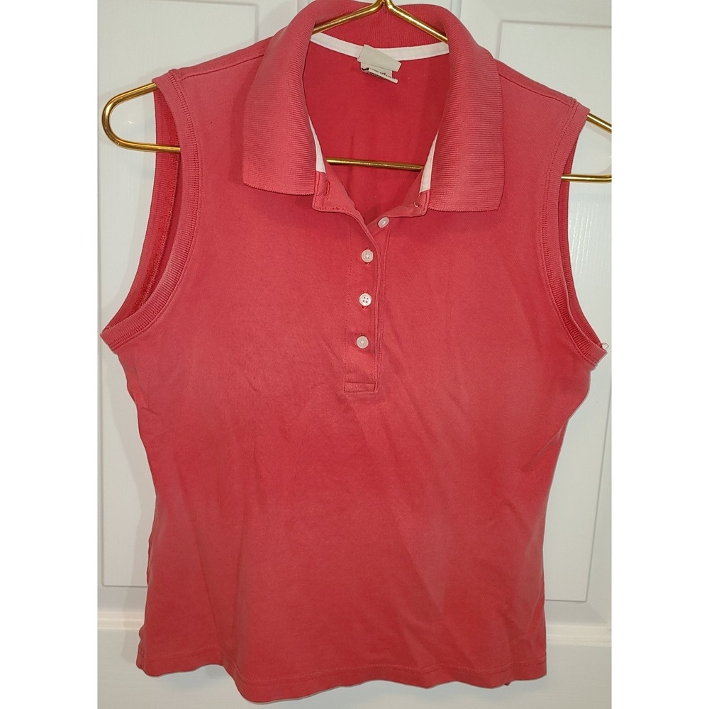 LL Bean Women's Slightly Fitted Polo Golf SLeeveless Red‎ 97% Cotton Pique Flaw